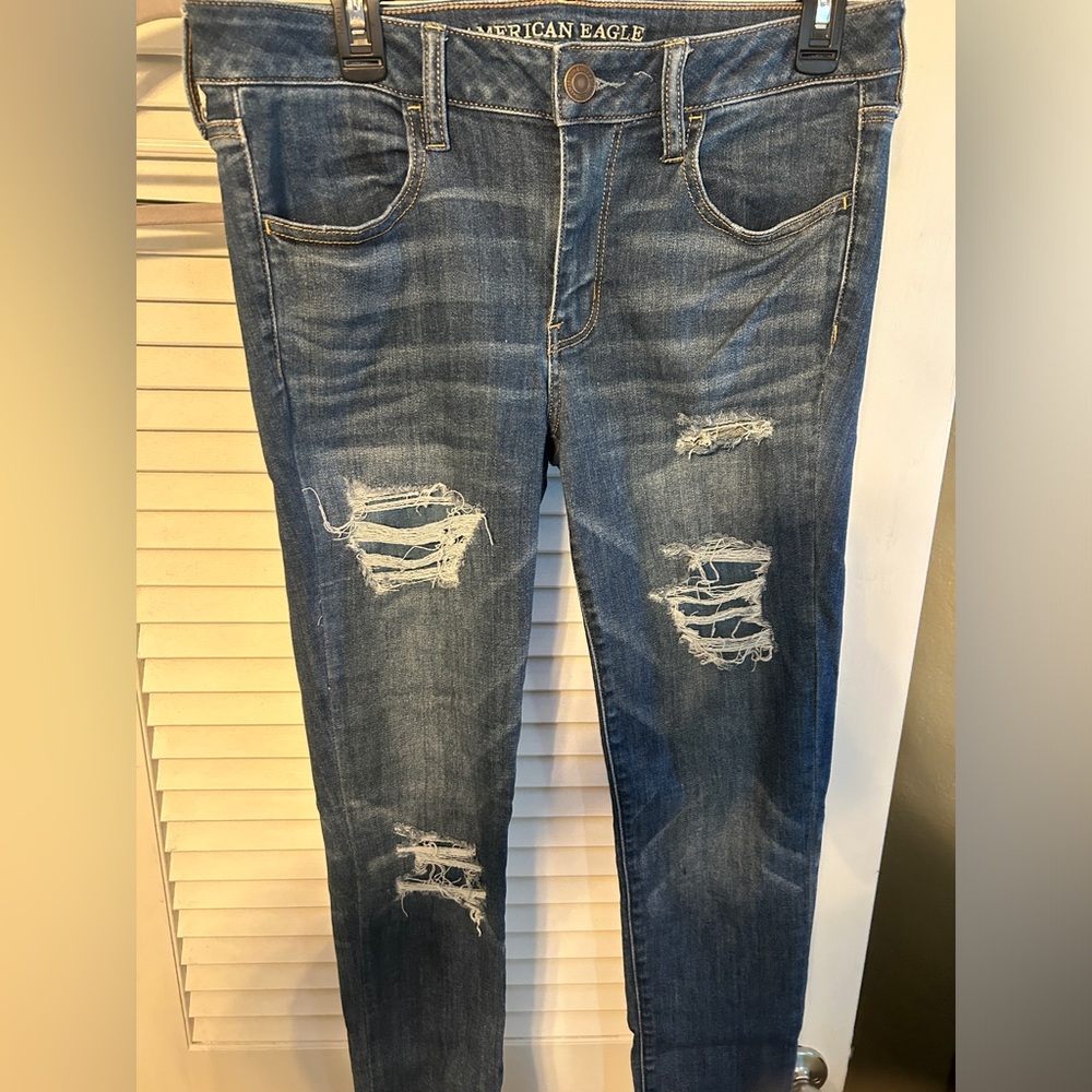 American Eagle Outfitters Distressed Dark Blue Skinny Jeans